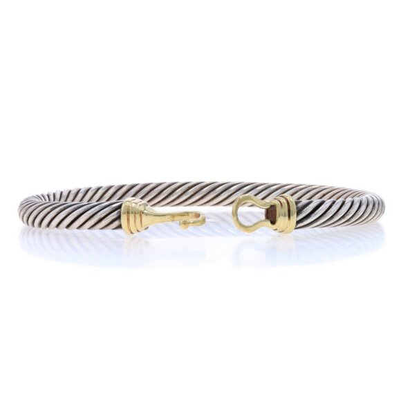 David Yurman Cable Hook Bangle Bracelet 6 1/4" - Sterling 925 & Yellow Gold 14k - Picture 4 of 6
